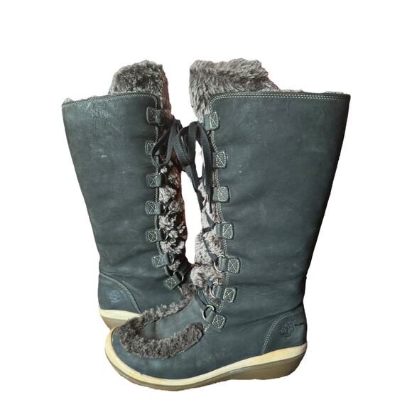TIMBERLAND Kickadilla Black Nubuck Leather Faux Fur Lace Up Boots size 7.5 - Picture 4 of 15